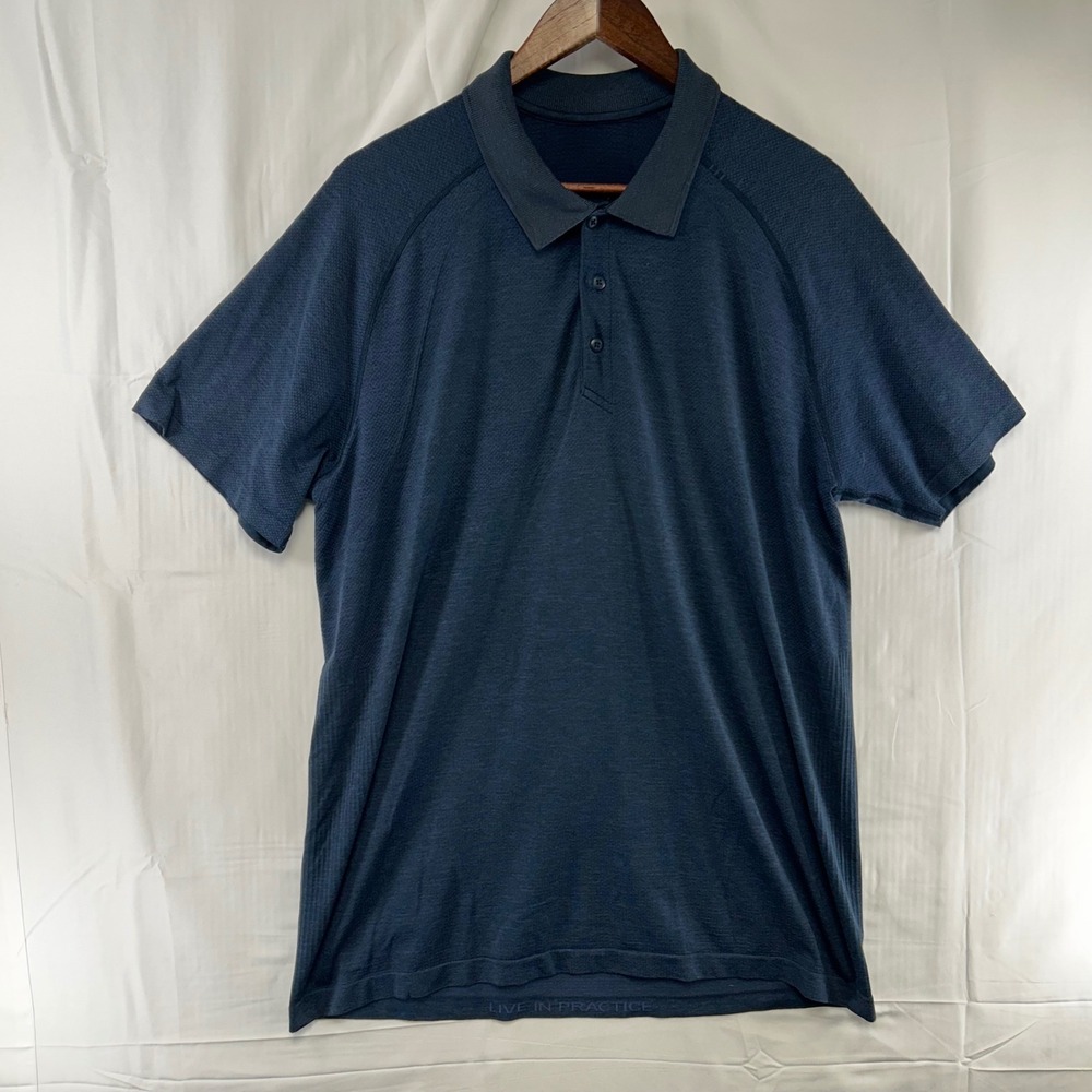 Lululemon Metal Vent Tech Polo Mens XL Navy Blue Heathered Athletic Shirt